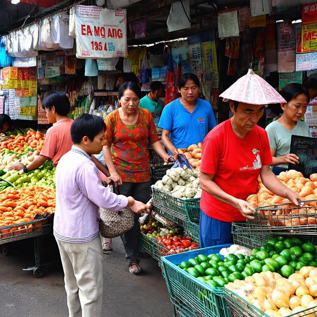 Người dân địa phương mua sắm tại Chợ Xóm Hạ Dương Nội Hà Đông Hà Nội